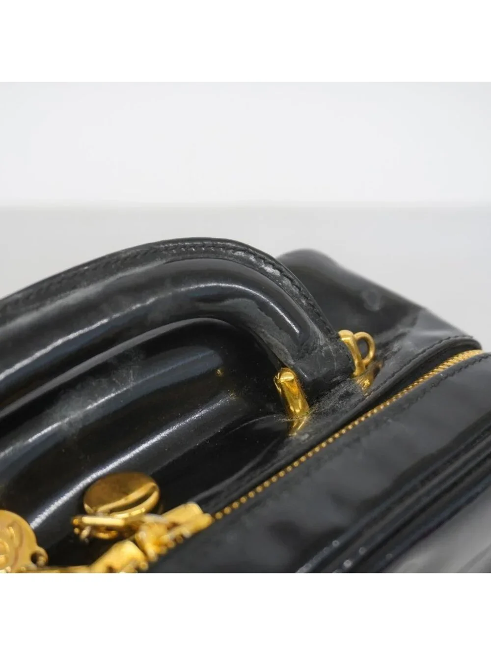 Chanel Vanity Bag Patent Leather Black Gold 2-Way Bag